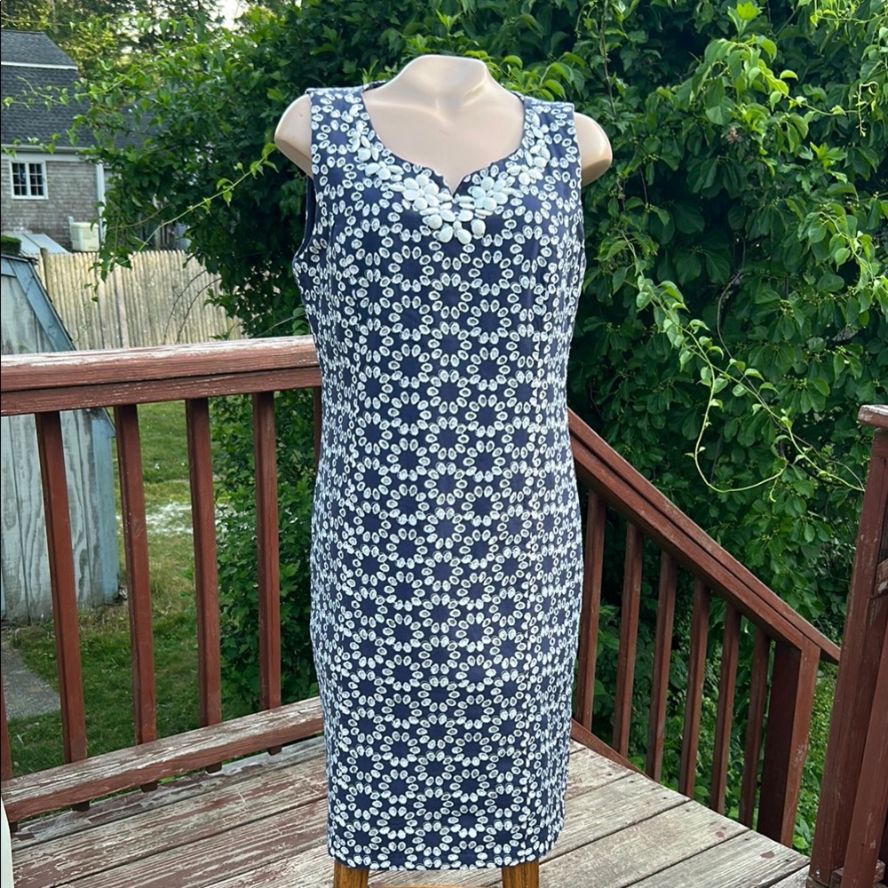 Navy and White Floral Midi Dress